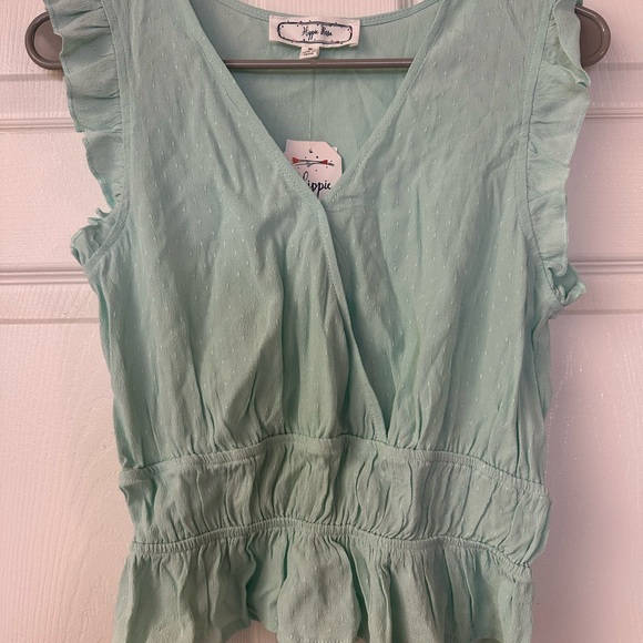 Hippie Rose Green Flutter Sleeve Blouse with Ruffled Peplum - Picture 2 of 10